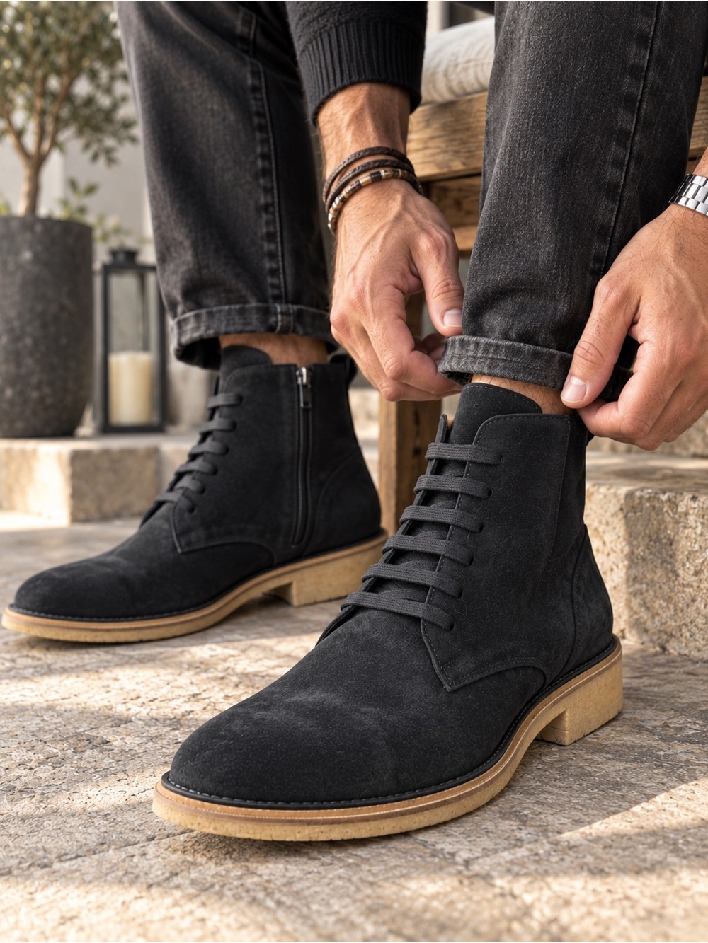 Bottega Veneta Men’s Suede zipper Lace-Up Ankle Boots – Size 42.5 / US 9.5 NWOT